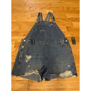 NWT Wild Fable women's Distressed Denim Overall Shorts Adjustable Straps sz XXL
